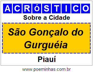 Acróstico Para Imprimir Sobre a Cidade São Gonçalo do Gurguéia