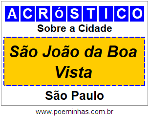 Acróstico Para Imprimir Sobre a Cidade São João da Boa Vista