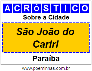 Acróstico Para Imprimir Sobre a Cidade São João do Cariri