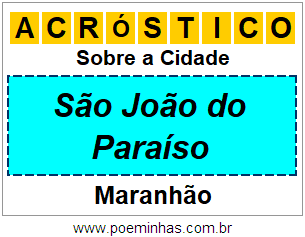 Acróstico Para Imprimir Sobre a Cidade São João do Paraíso