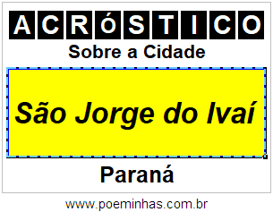 Acróstico Para Imprimir Sobre a Cidade São Jorge do Ivaí