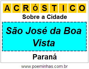 Acróstico Para Imprimir Sobre a Cidade São José da Boa Vista