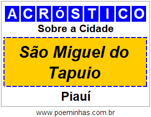 Acróstico Para Imprimir Sobre a Cidade São Miguel do Tapuio