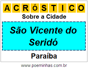 Acróstico Para Imprimir Sobre a Cidade São Vicente do Seridó