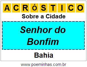 Acróstico Para Imprimir Sobre a Cidade Senhor do Bonfim