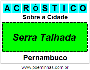 Acróstico Para Imprimir Sobre a Cidade Serra Talhada