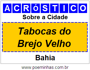 Acróstico Para Imprimir Sobre a Cidade Tabocas do Brejo Velho