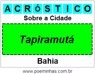 Acróstico Para Imprimir Sobre a Cidade Tapiramutá