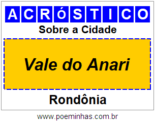 Acróstico Para Imprimir Sobre a Cidade Vale do Anari