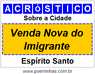 Acróstico Para Imprimir Sobre a Cidade Venda Nova do Imigrante