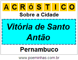 Acróstico Para Imprimir Sobre a Cidade Vitória de Santo Antão