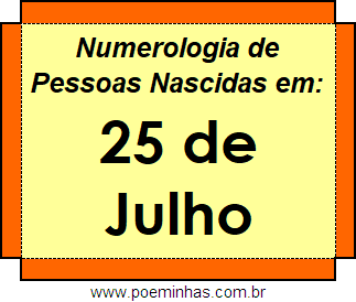 Numerologia de Pessoas Com Nascimentos em 25 de Julho