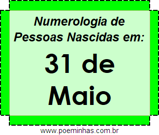 Numerologia de Pessoas Com Nascimentos em 31 de Maio