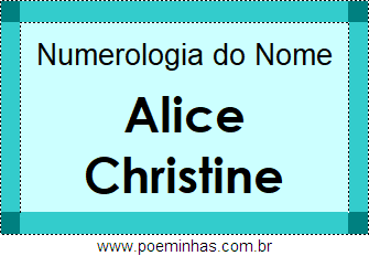Numerologia do Nome Alice Christine