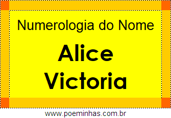 Numerologia do Nome Alice Victoria